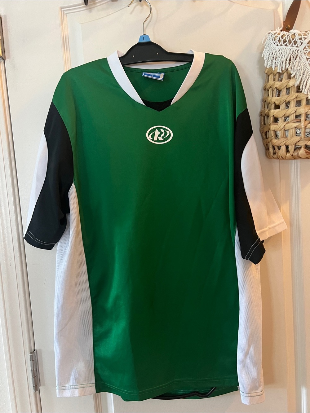Vintage Runic Green & White Athletic Jersey with Logo Sz Large